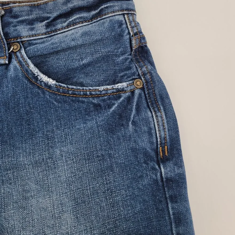 We The Free Free People Distressed Cutoff Denim Short 31 Blue Button Fly Raw Hem